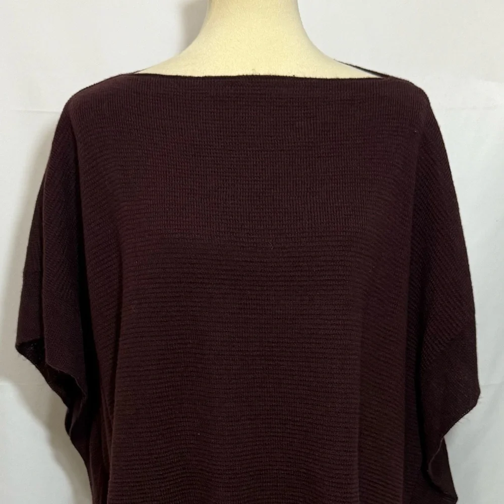 New York & Company Deep Burgundy Boatneck Poncho Sweater - Picture 8 of 12